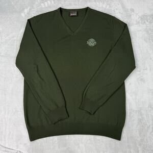 Oscar Jacobson Wyatt V-Neck Sweater 100% Wool Green Italy Made Size L Golf Club